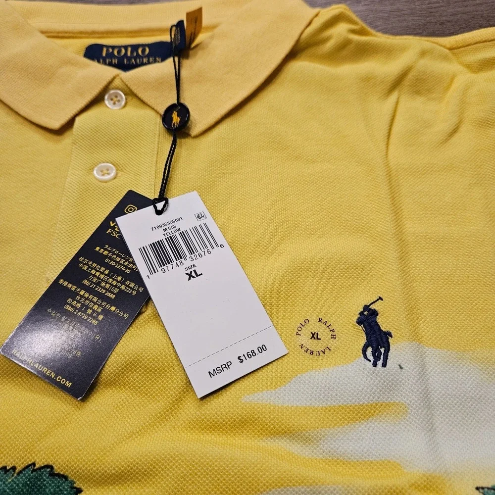 Polo Ralph Lauren Polo Shirt Mens XL Yellow Tropical Mesh Polo 67' Classic Fit